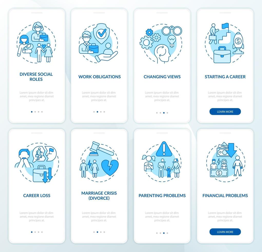 Adulthood development onboarding mobile app page screen vector