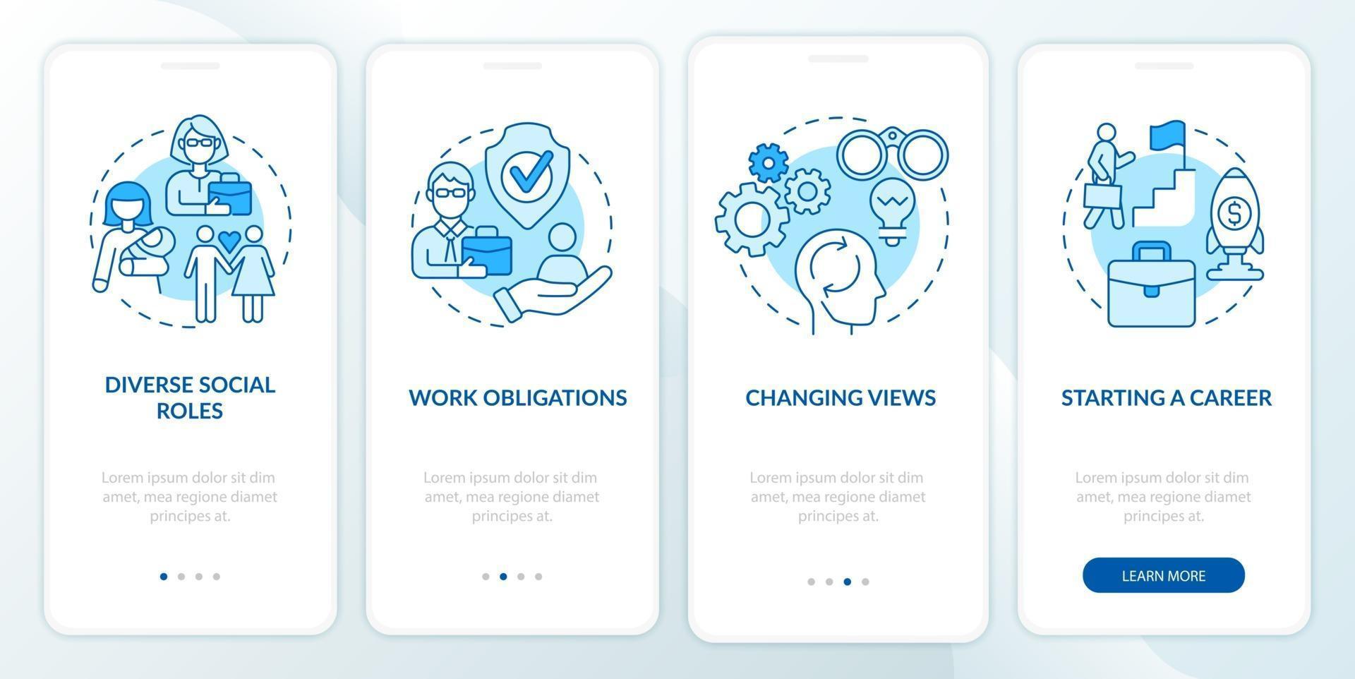 Starting a career onboarding mobile app page screen vector