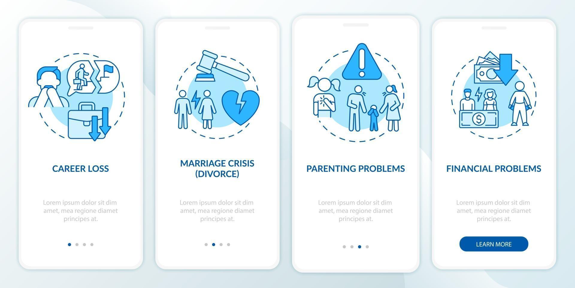 Financial problems onboarding mobile app page screen vector