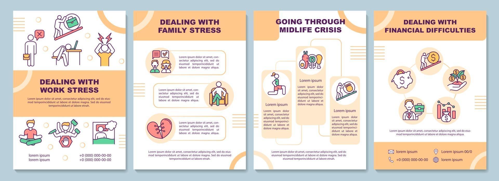 Dealing with work stress brochure template vector