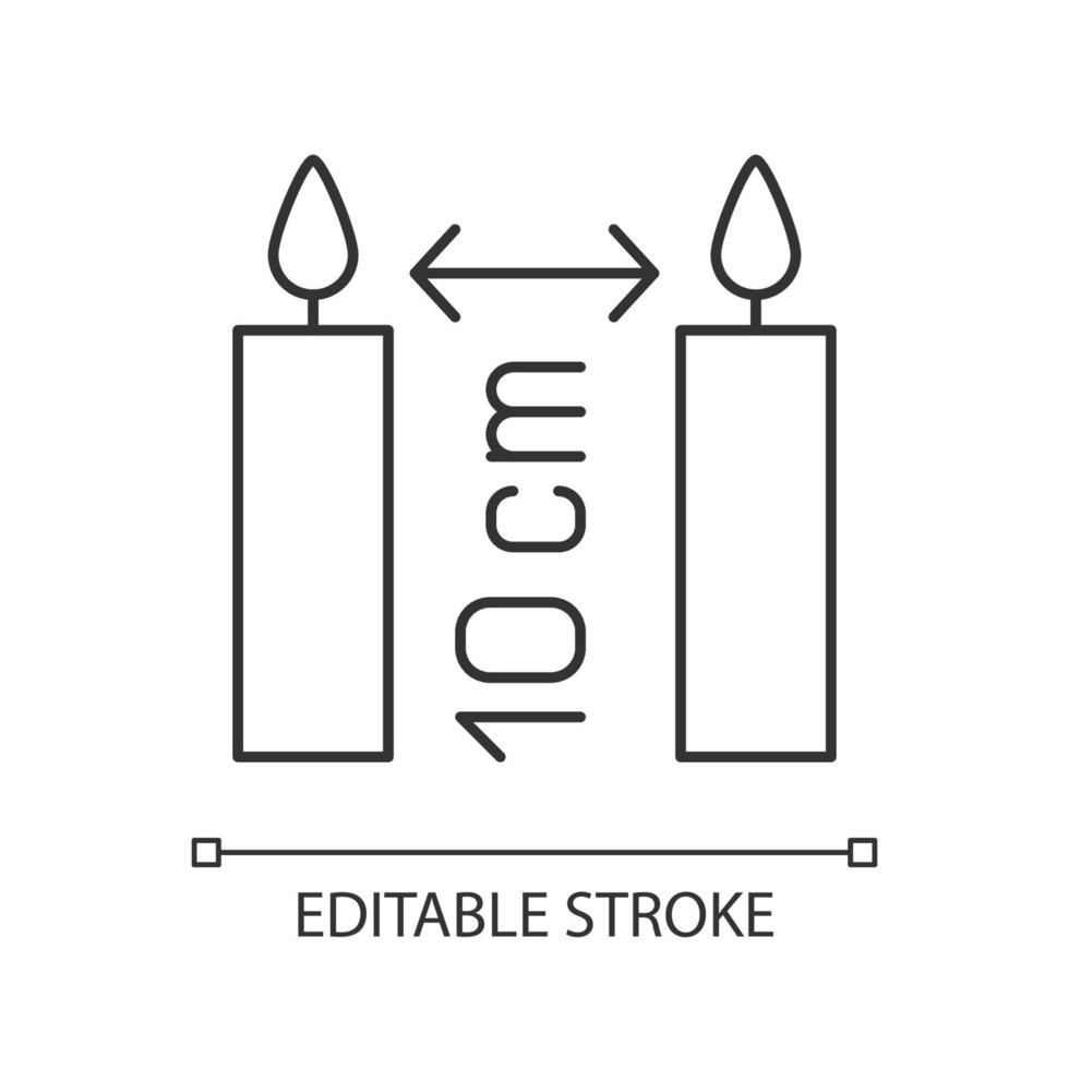 Distance between burning candles linear manual label icon vector