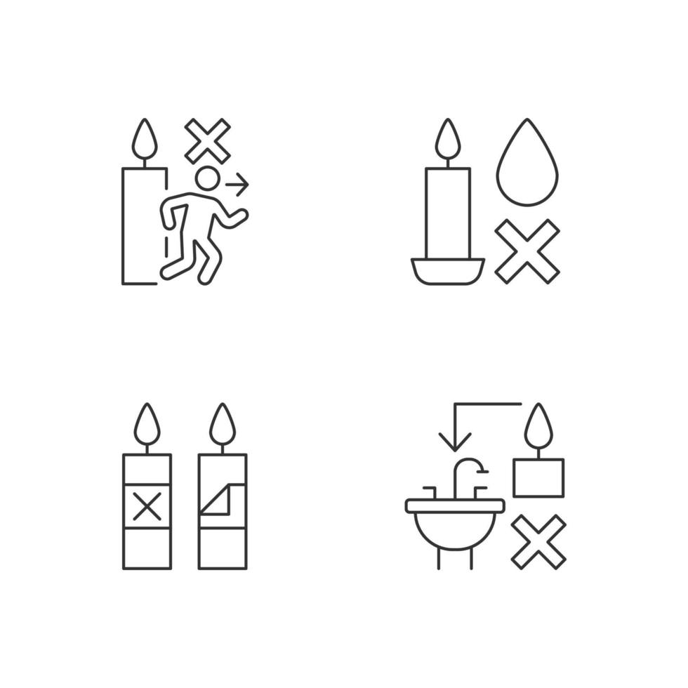 Being safe around candle linear manual label icons set vector