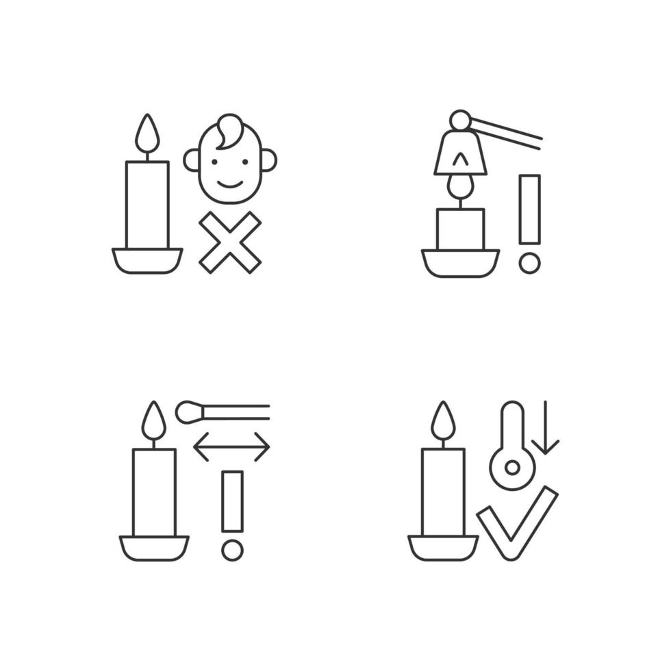 Quemar velas de forma segura conjunto de iconos de etiqueta manual lineal vector