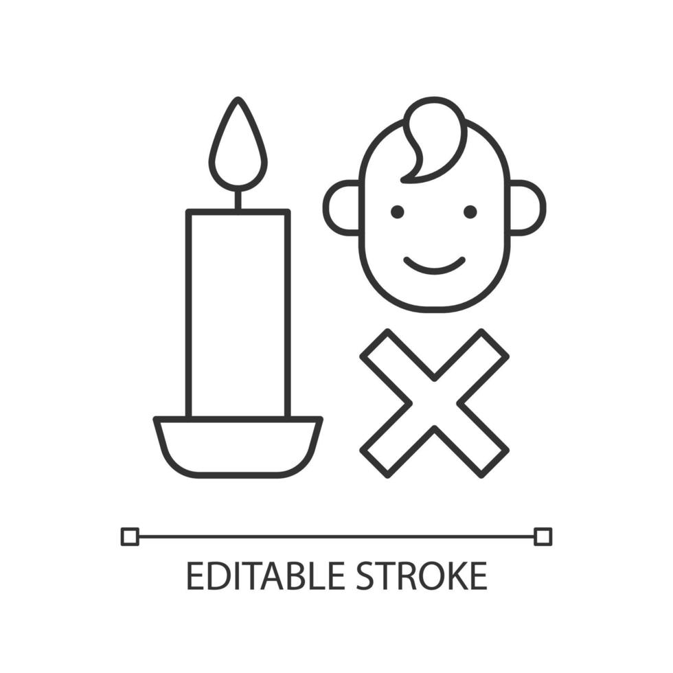 Mantenga a los niños alejados de las velas icono de etiqueta manual lineal vector