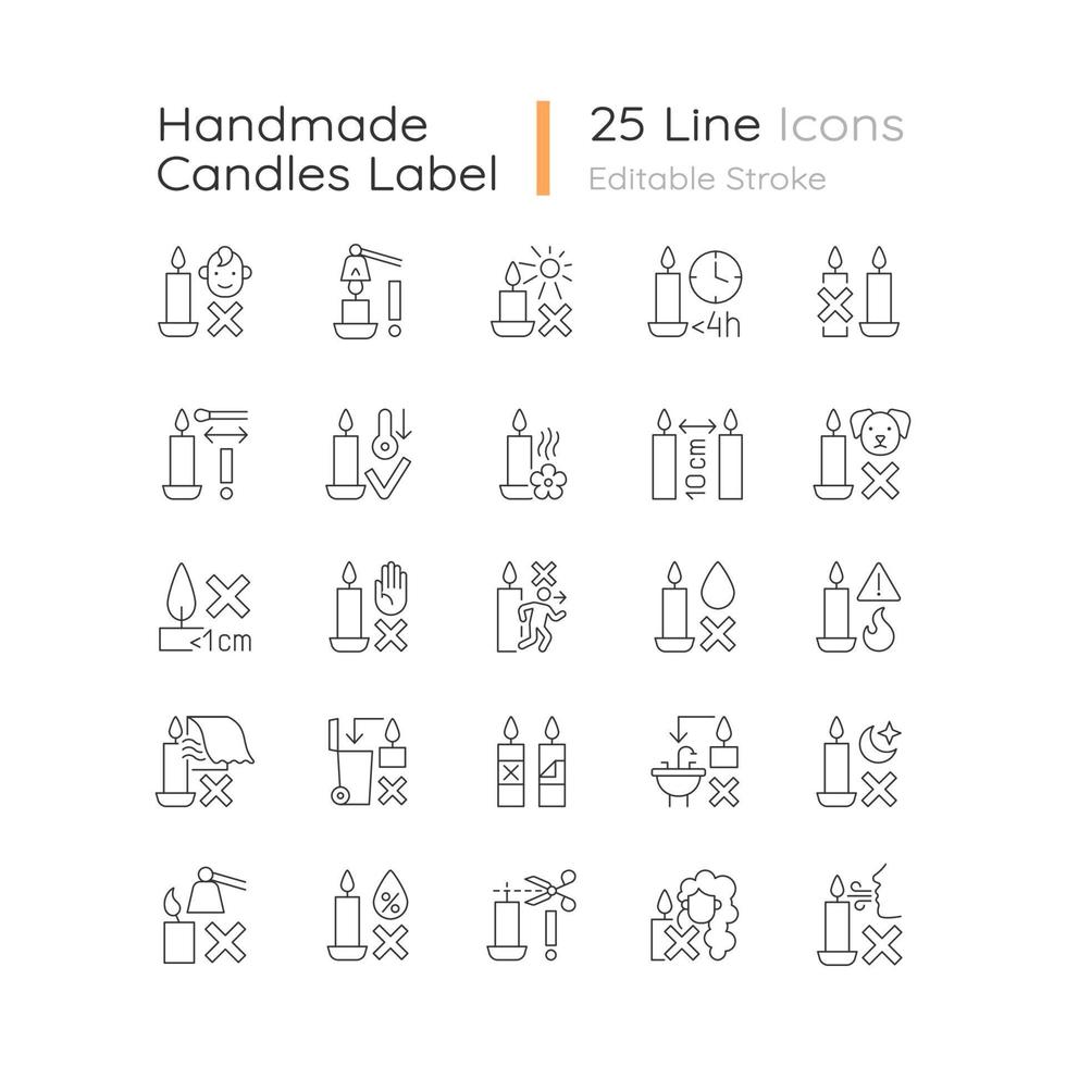 Velas hechas a mano etiqueta conjunto de iconos de etiqueta manual lineal vector