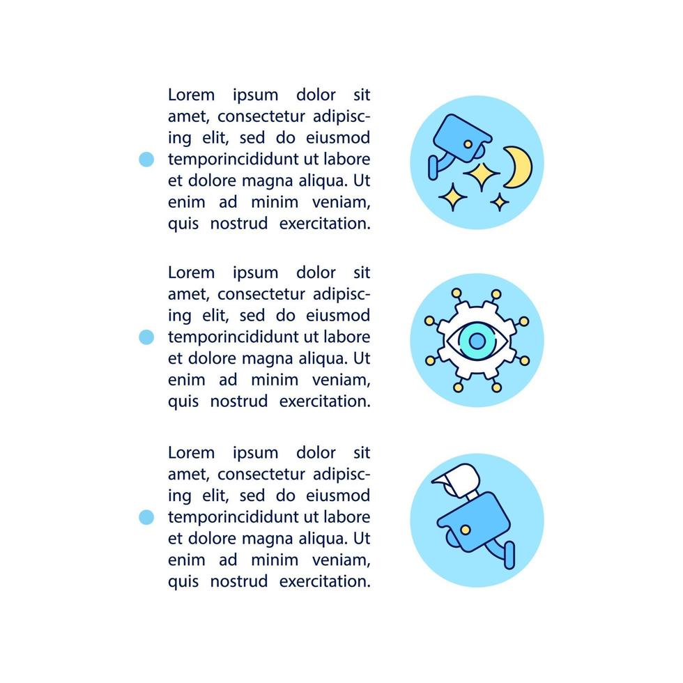 Night vision surveillance system concept line icons with text vector