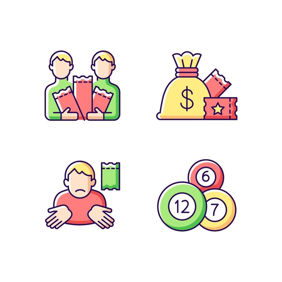 Taking part in lottery RGB color icons set vector