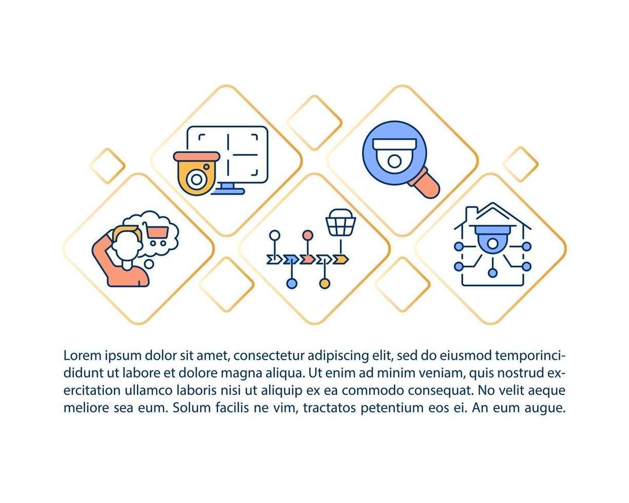 Security camera purchase concept line icons with text vector