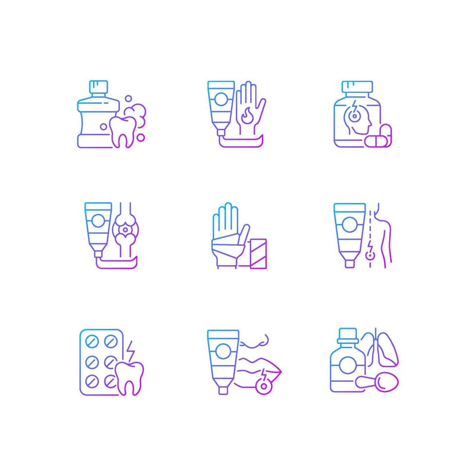 First aid bag gradient linear vector icons set