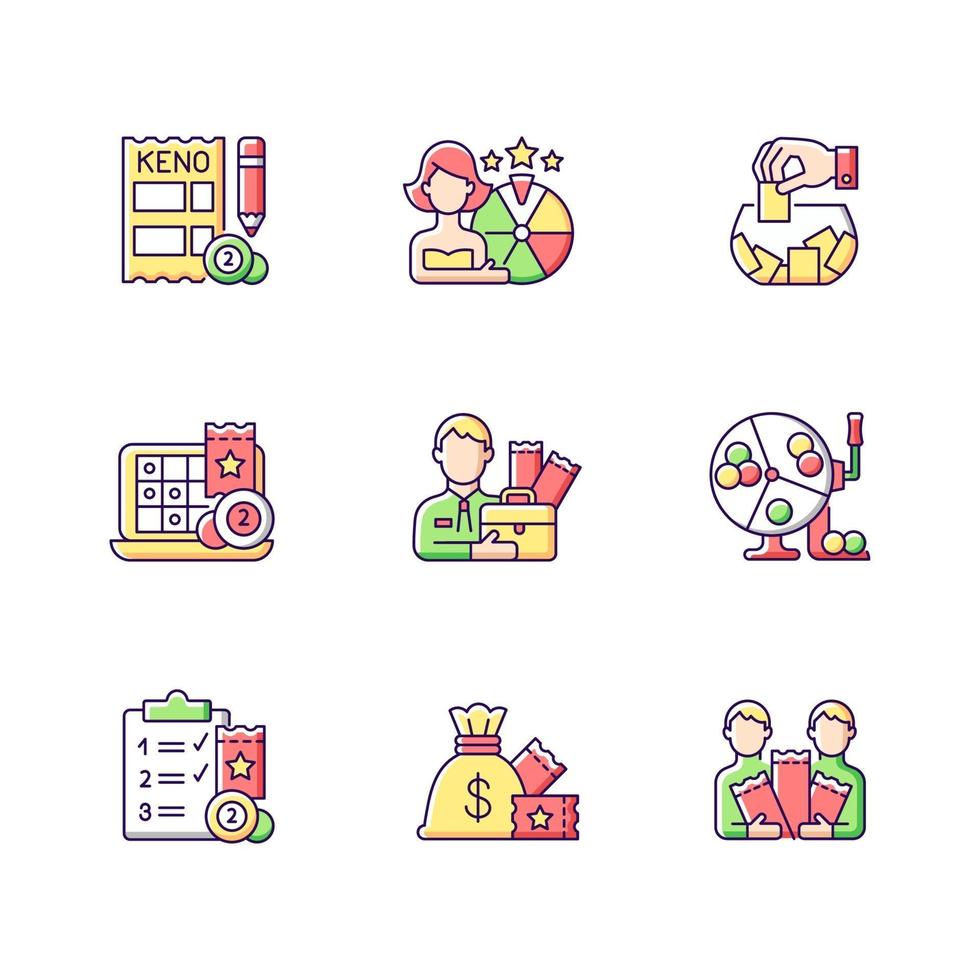 Gambling game types RGB color icons set vector