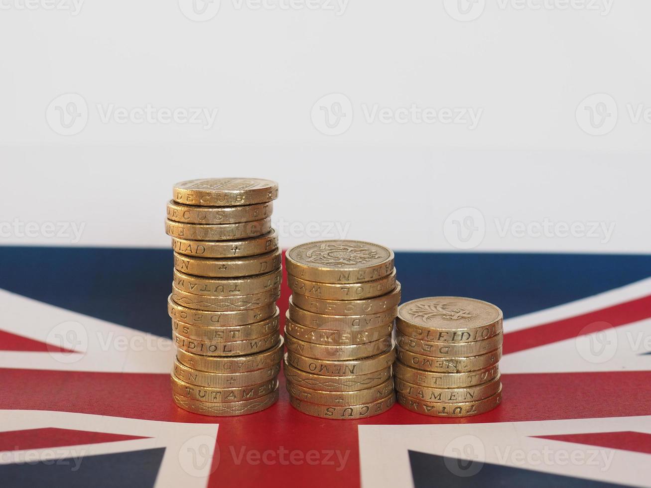 Pound coins, United Kingdom over flag photo