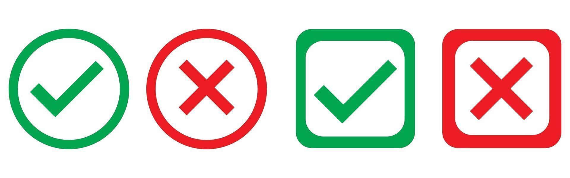 Check mark and x set icon. Simple web buttons. vector