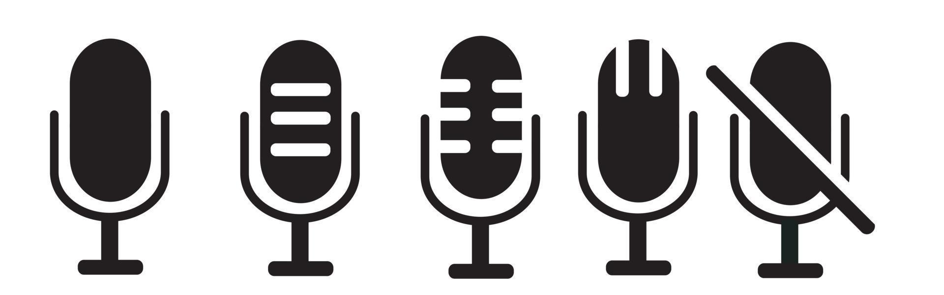 Microphone icons collection. Mute and unmute audio microphone. vector