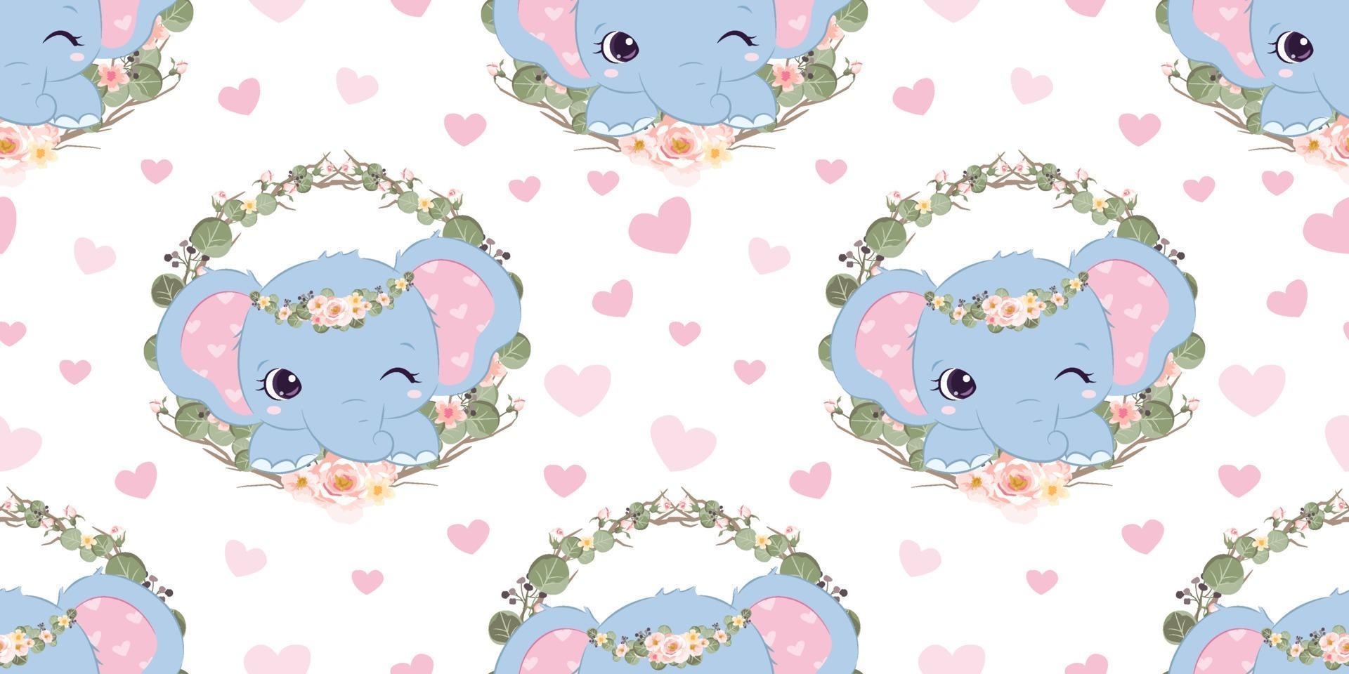 Cute baby elephant seamless pattern vector