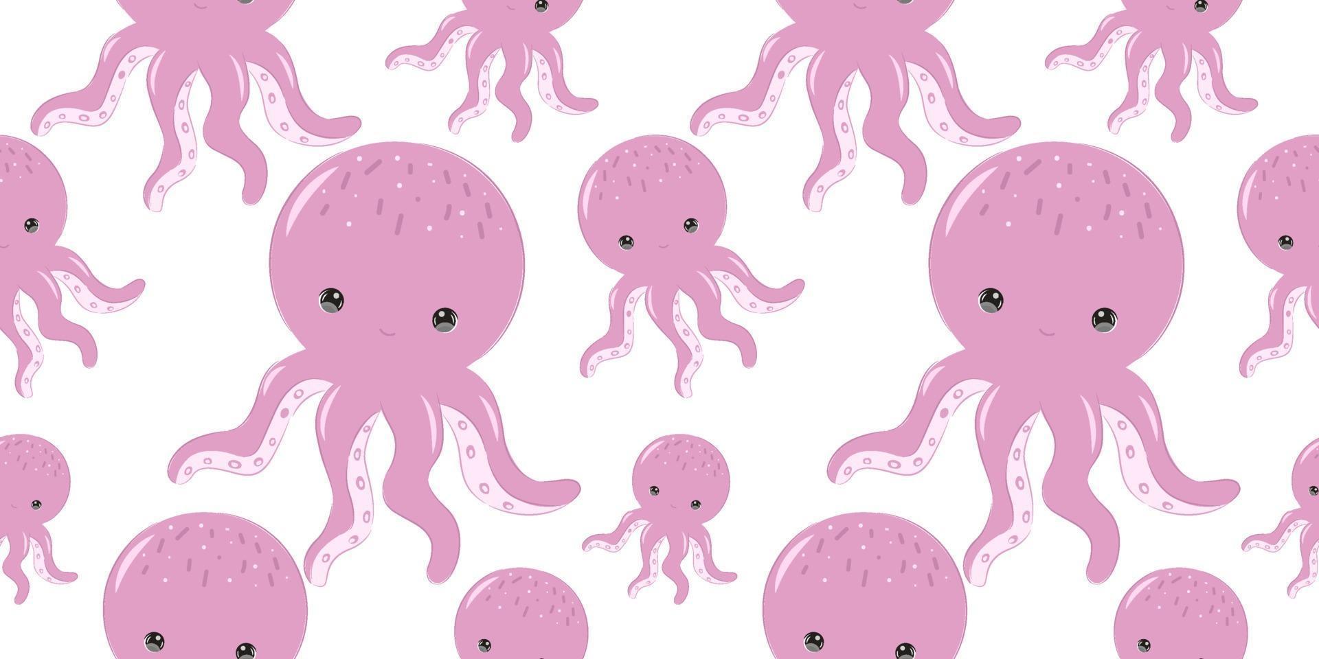 lindo, pulpo rosa, seamless, patrón vector