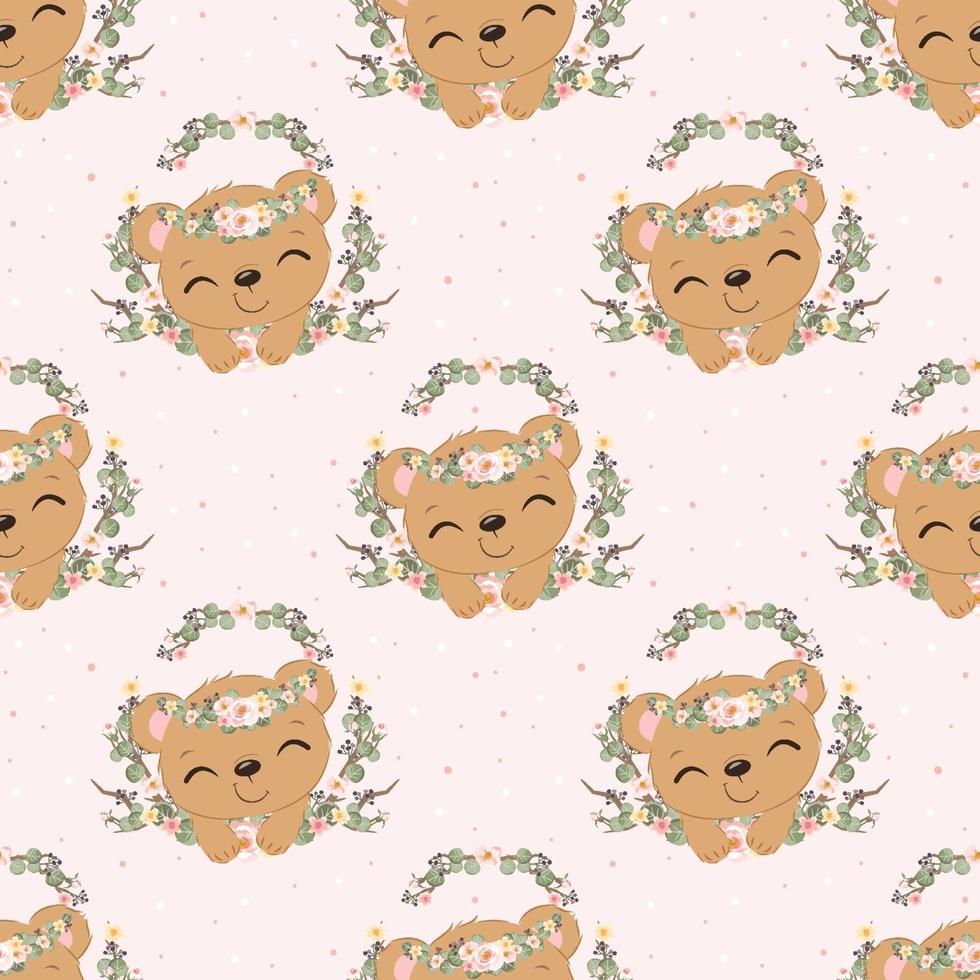 Cute baby bear seamless pattern vector