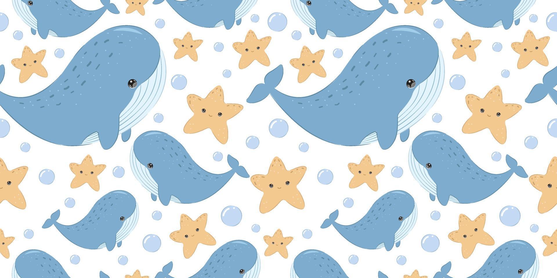 Cute blue whale seamless pattern vector