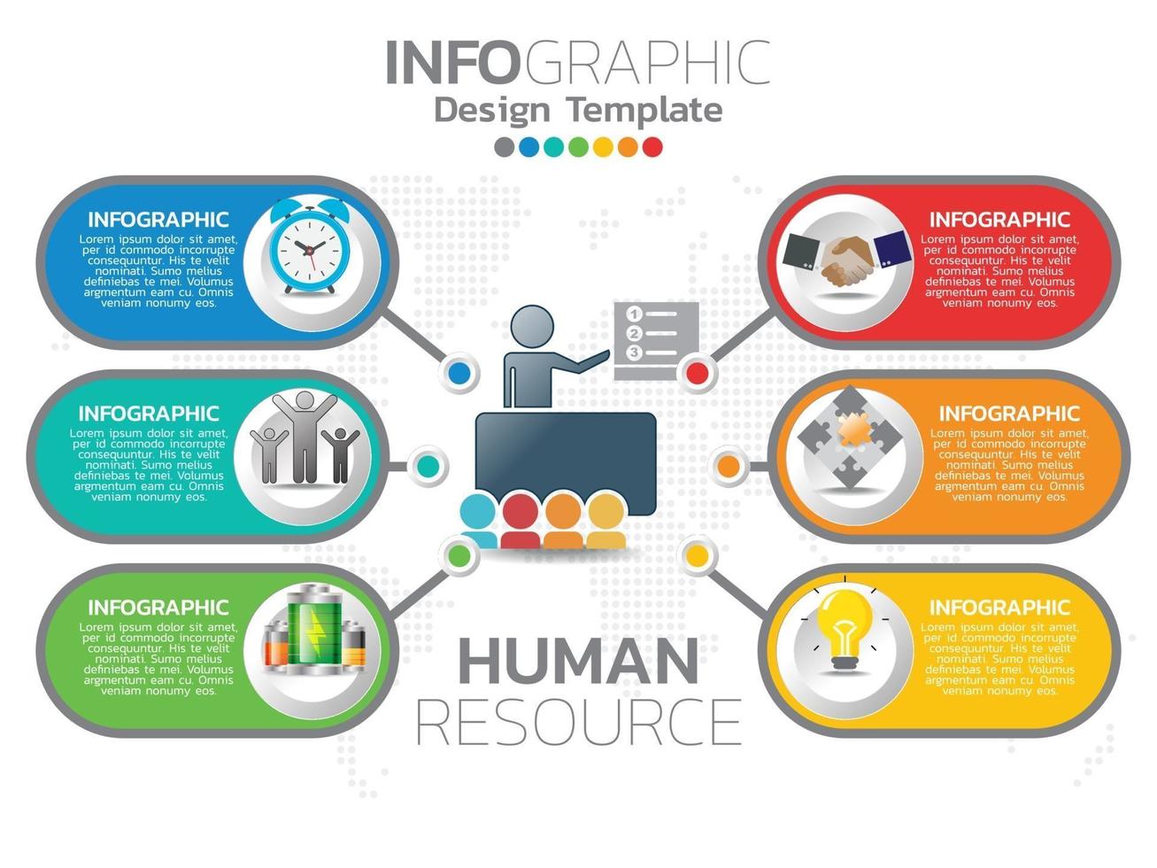 Infographic template design with 6 color options. vector