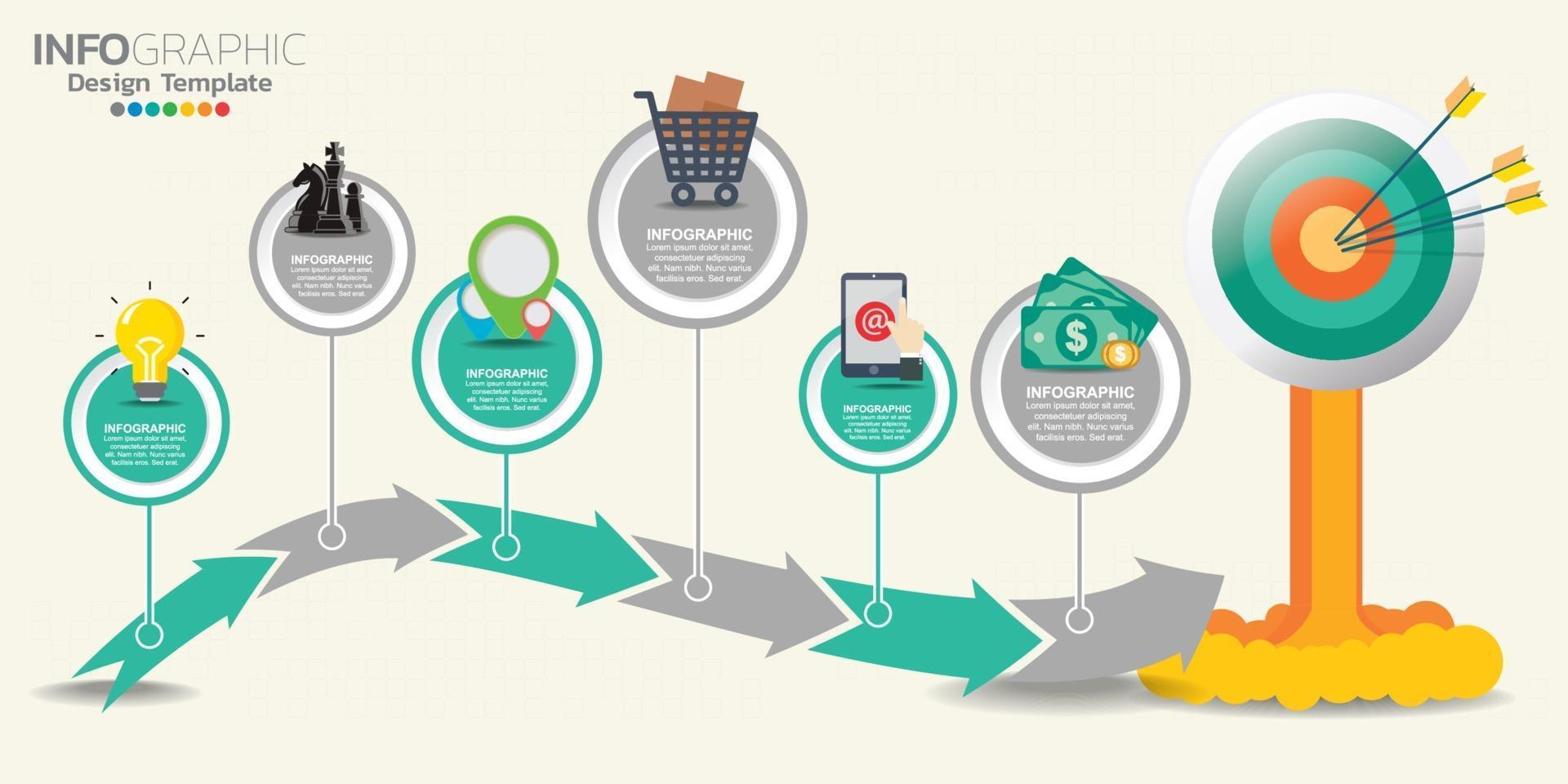 Infographic flow template design with 6 color options. vector