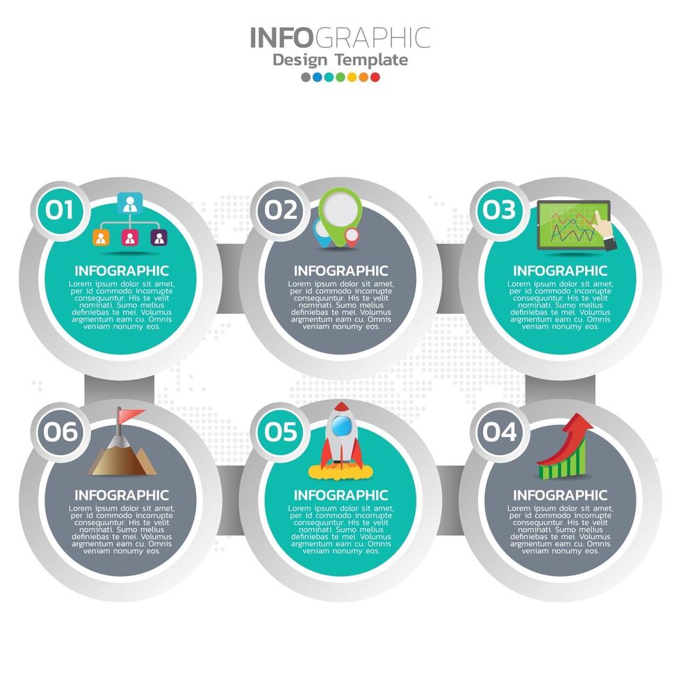 Infographic template design with 6 color options. vector