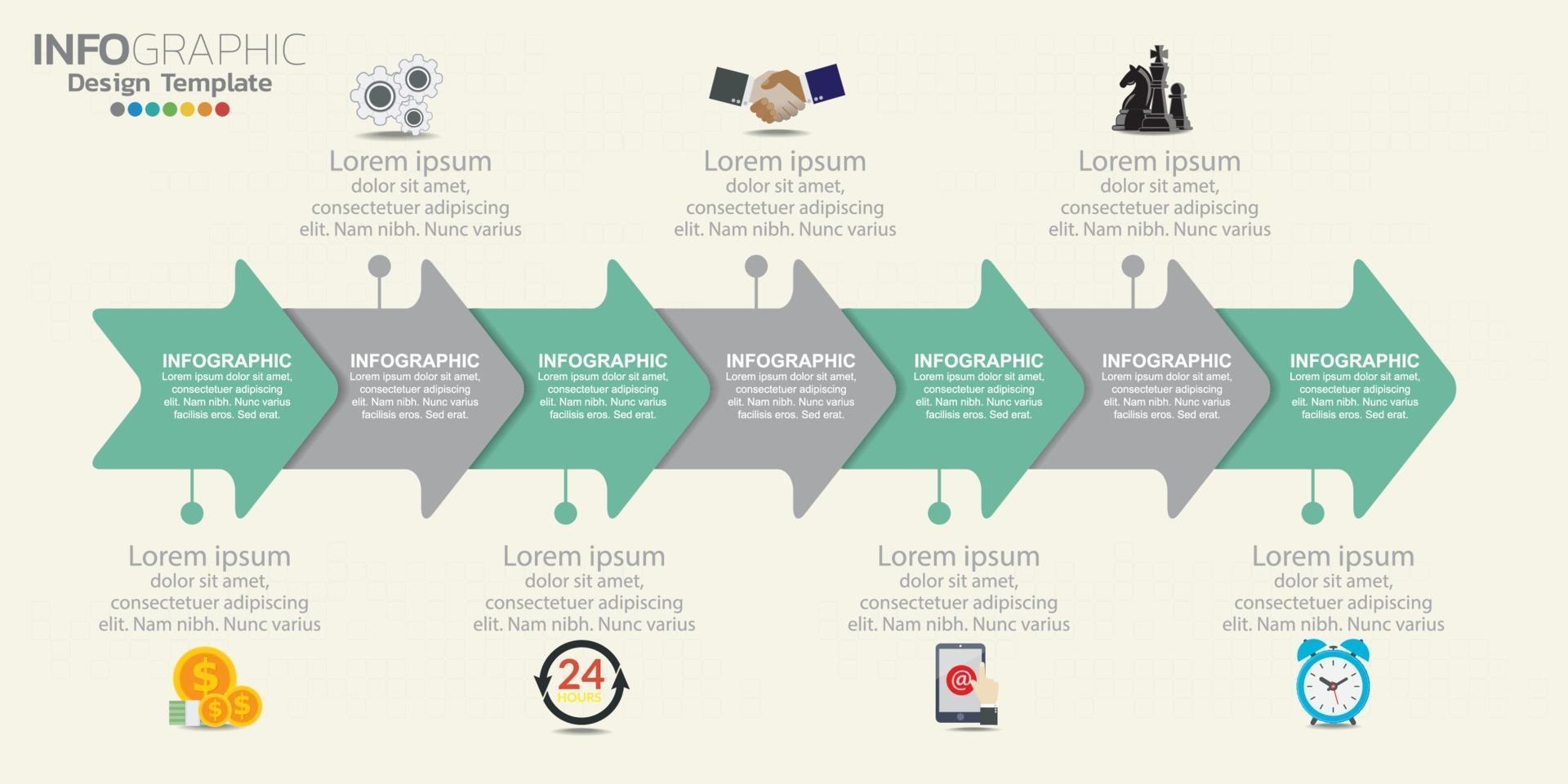 Infografía de flechas de línea de tiempo con pasos o procesos. vector