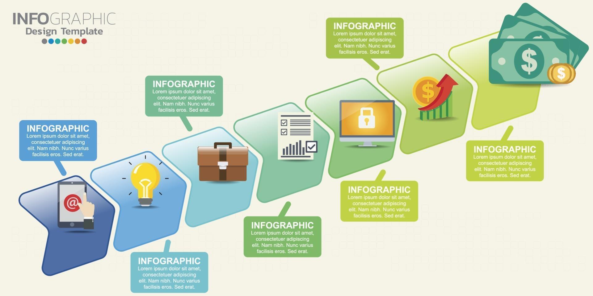 Infografía de flechas de línea de tiempo con pasos o procesos. vector