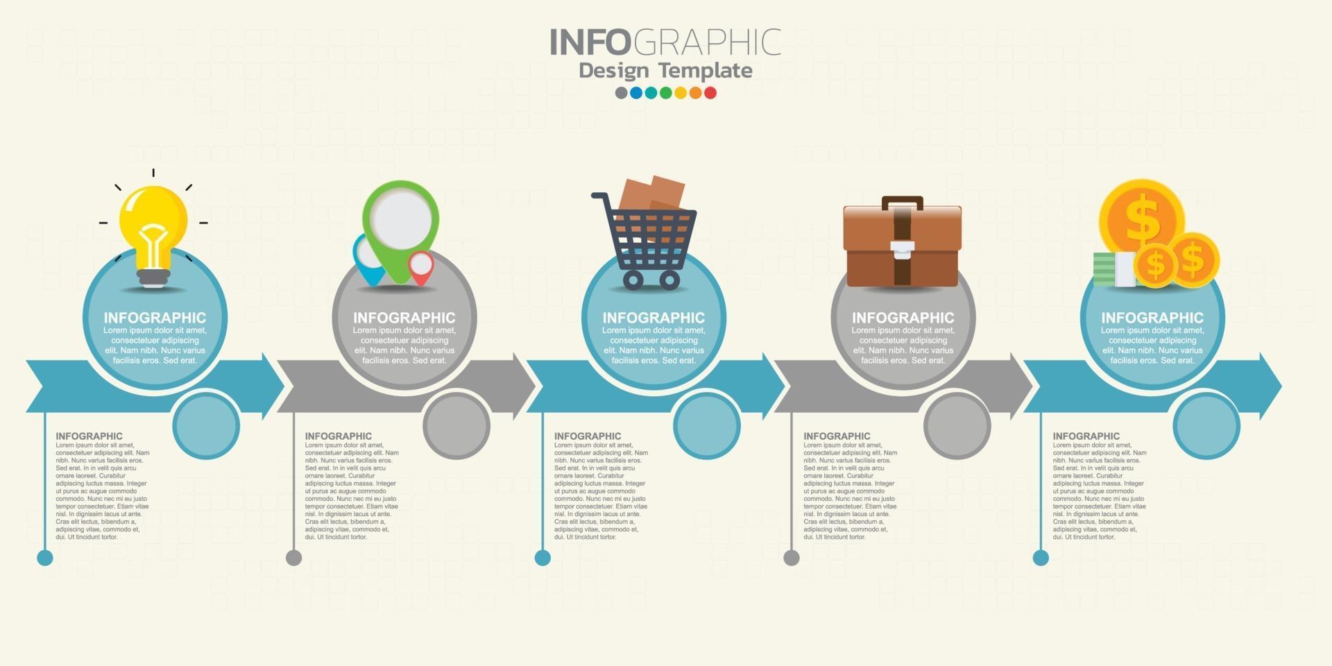 Timeline arrows infographic with steps or processes. vector