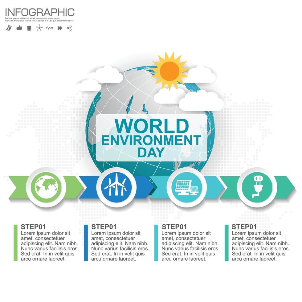 globo terráqueo con infografía. concepto del día mundial del medio ambiente. vector