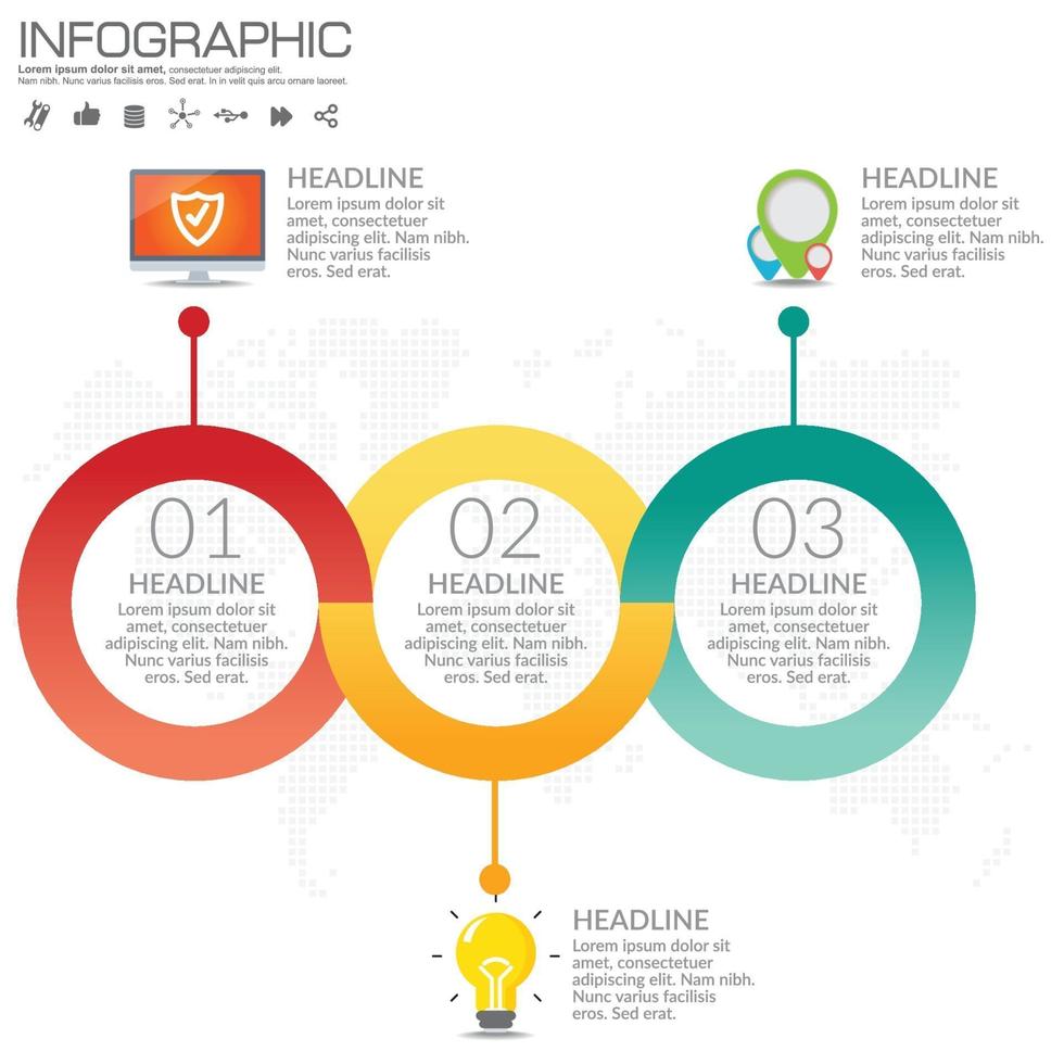 Plantilla de infografía empresarial con 3 opciones o pasos. vector