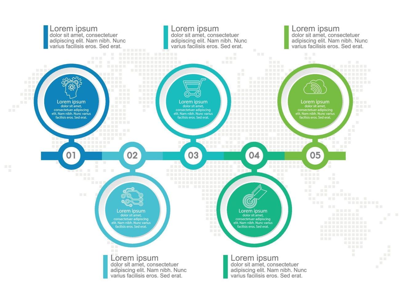 Procesos o pasos de diseño infográfico de 5 partes. vector