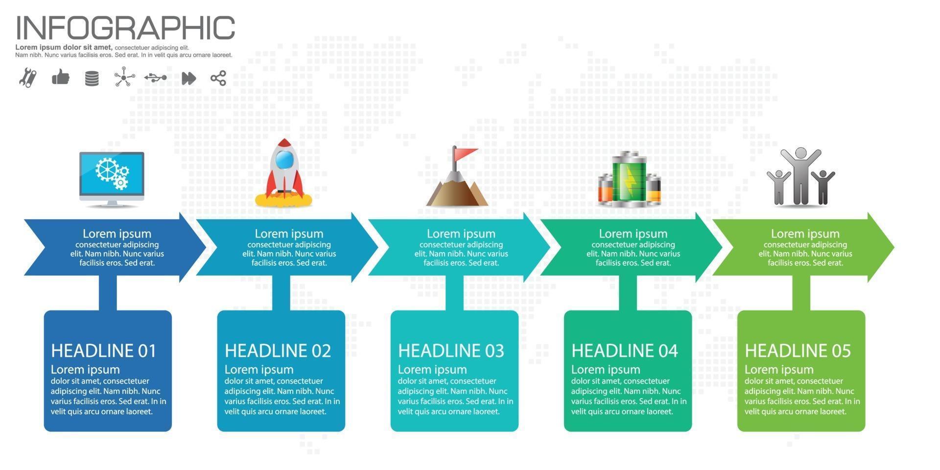 Timeline arrows infographic with steps or processes. vector