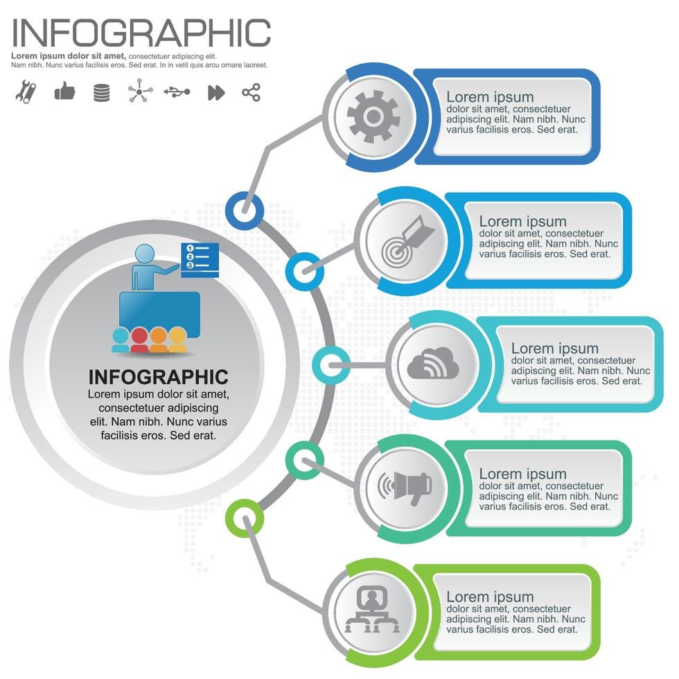 Pasos o procesos de diseño infográfico de 6 partes. vector