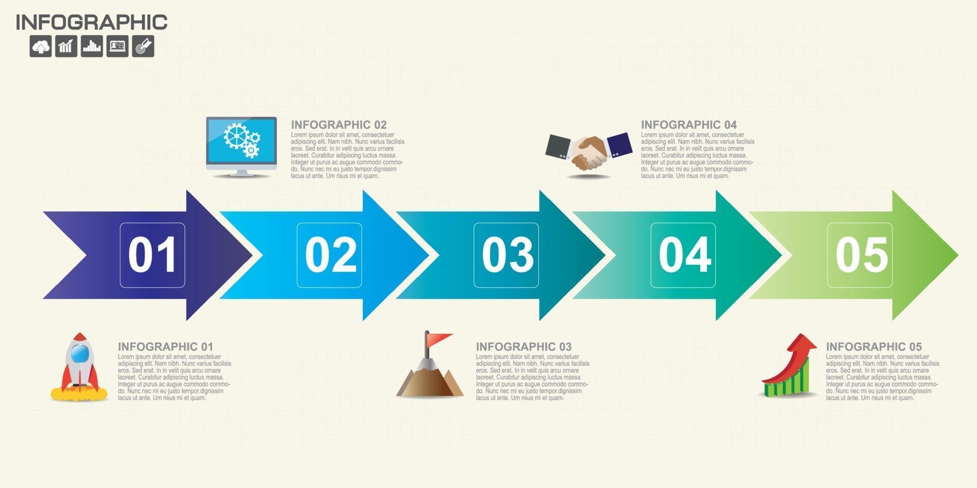 Timeline arrows infographic with steps or processes. vector