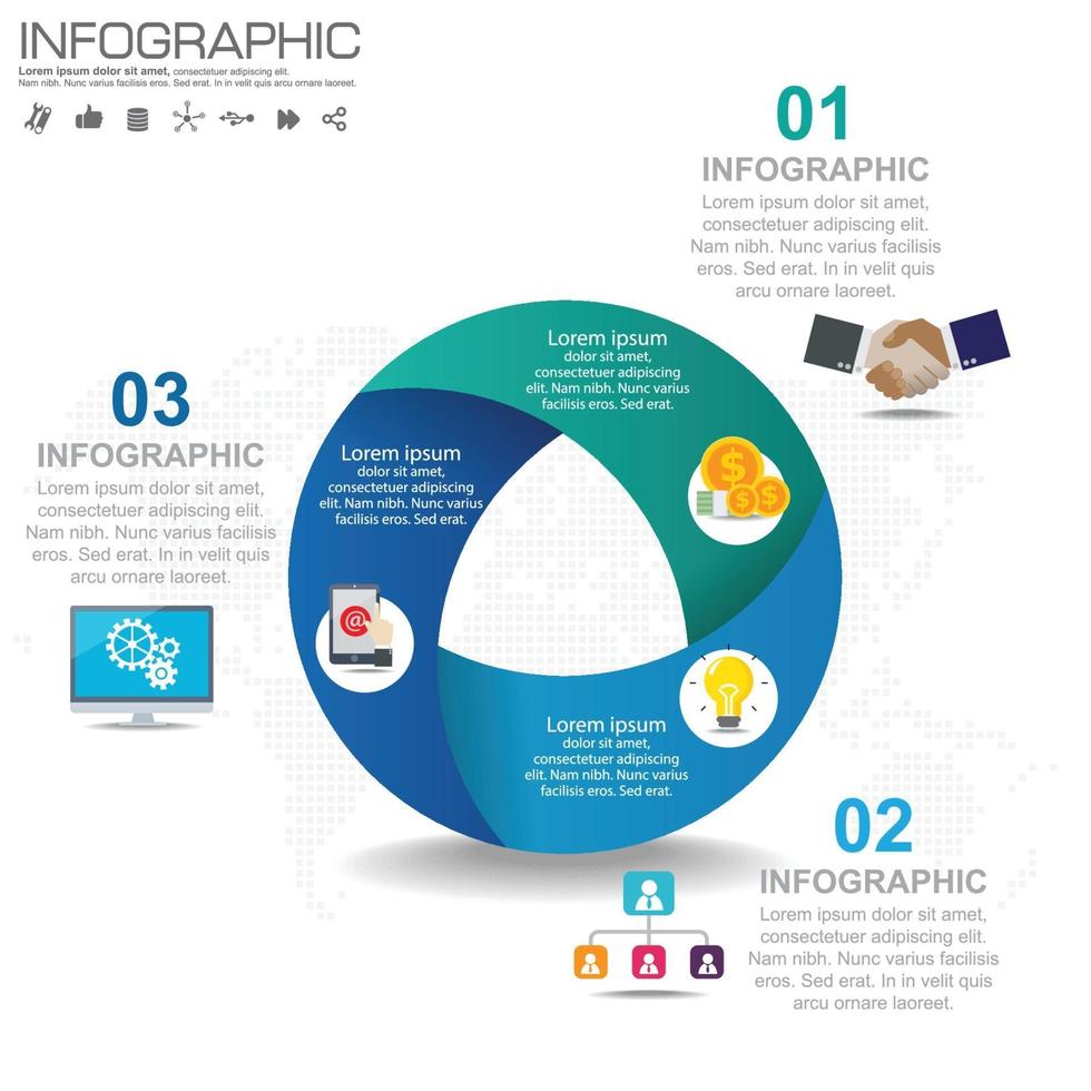 Plantilla de infografía empresarial con 3 opciones o pasos. vector