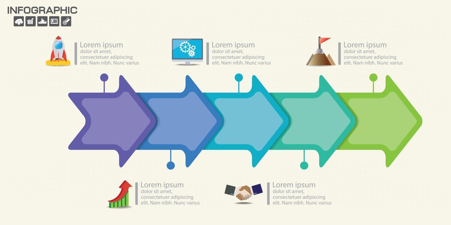 Timeline arrows infographic with steps or processes. vector