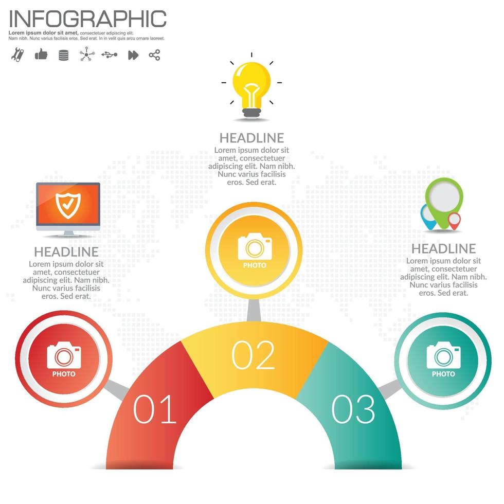 Plantilla de infografía empresarial con 3 opciones o pasos. vector