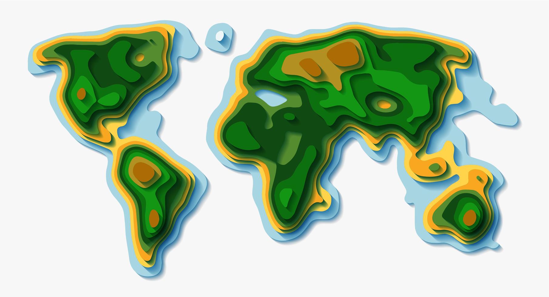 mapa del mundo del vector del estilo del papercut. Fondo de ecología de tierra topográfica.