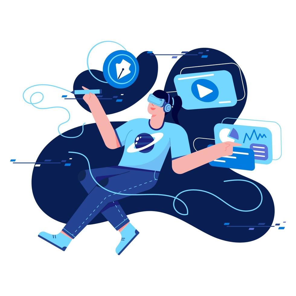 Laern with VR flat illustration vector