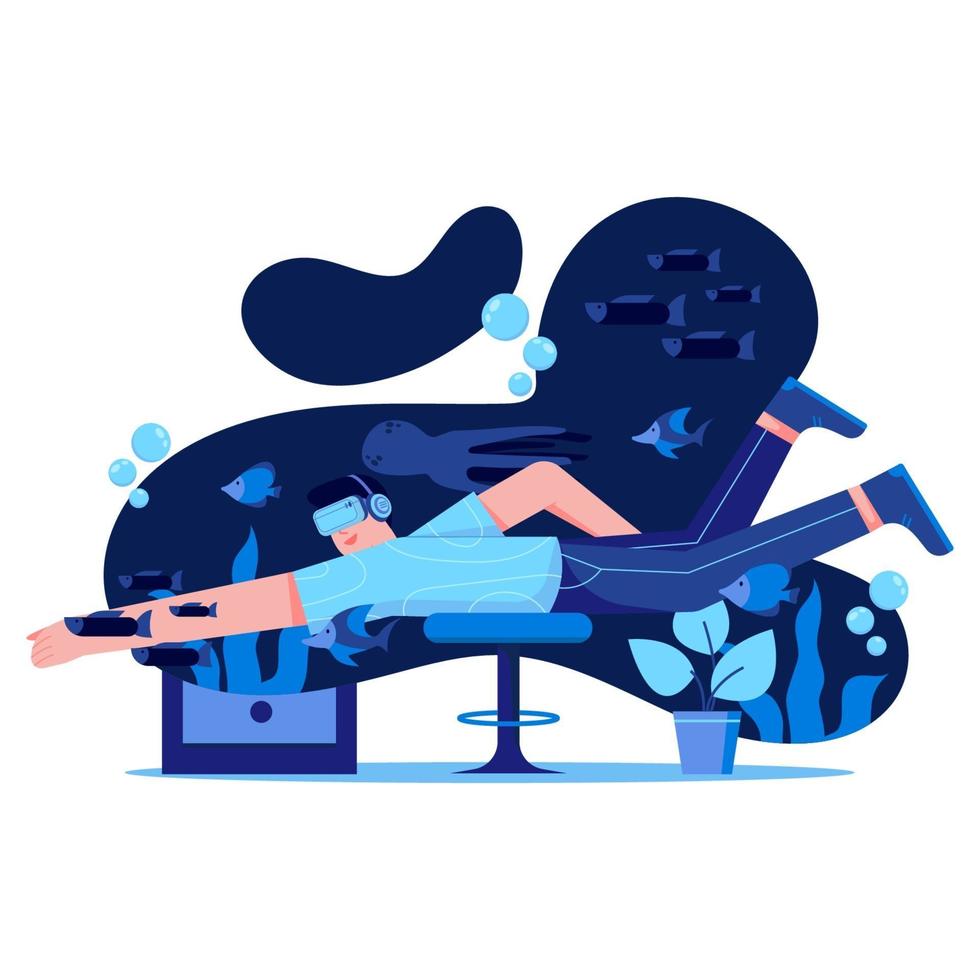 Swim with VR flat illustration vector
