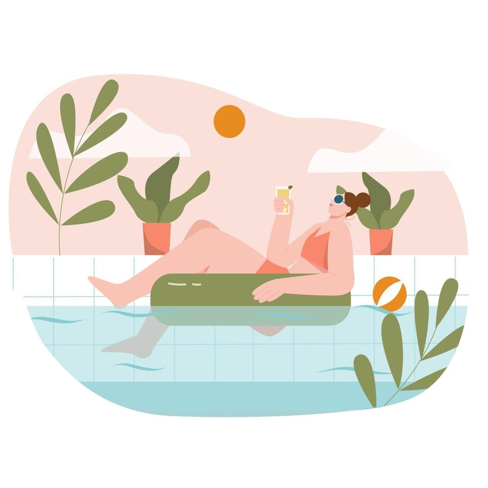 Girl at swimming pool flat illustration vector