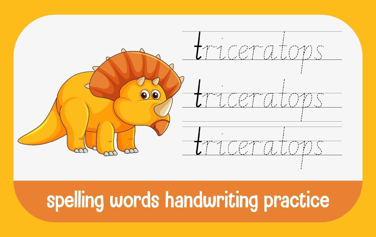 Spelling words dinosaur handwriting practice worksheet vector