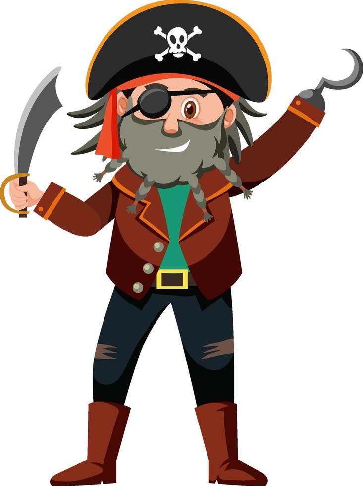 Personaje de dibujos animados pirata del capitán garfio aislado sobre fondo blanco. vector