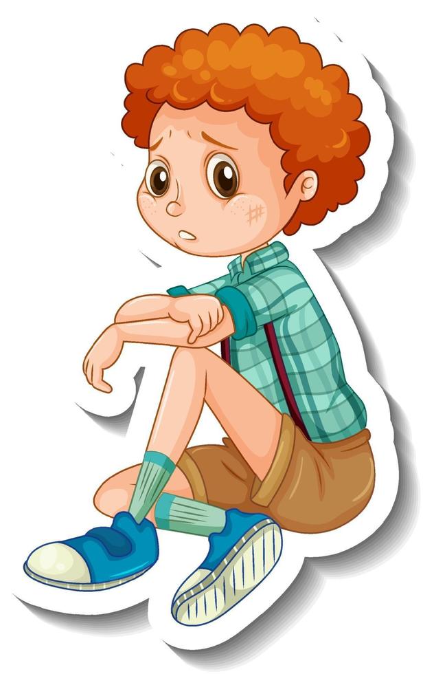 Sticker template with a boy cartoon character isolated vector