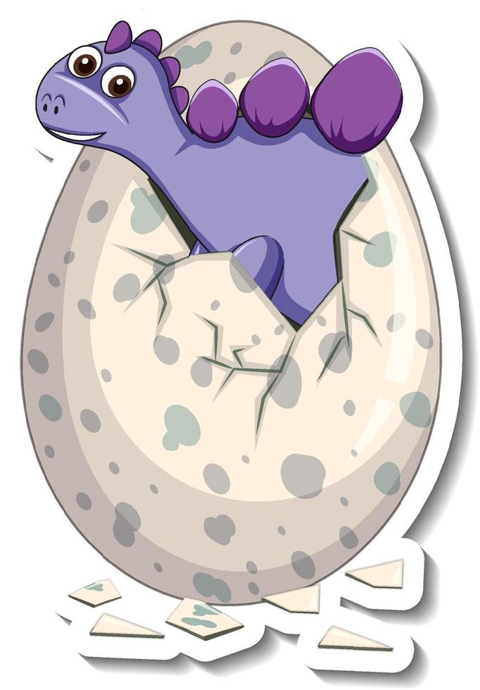 una plantilla de pegatina con un dinosaurio bebé saliendo de un huevo vector