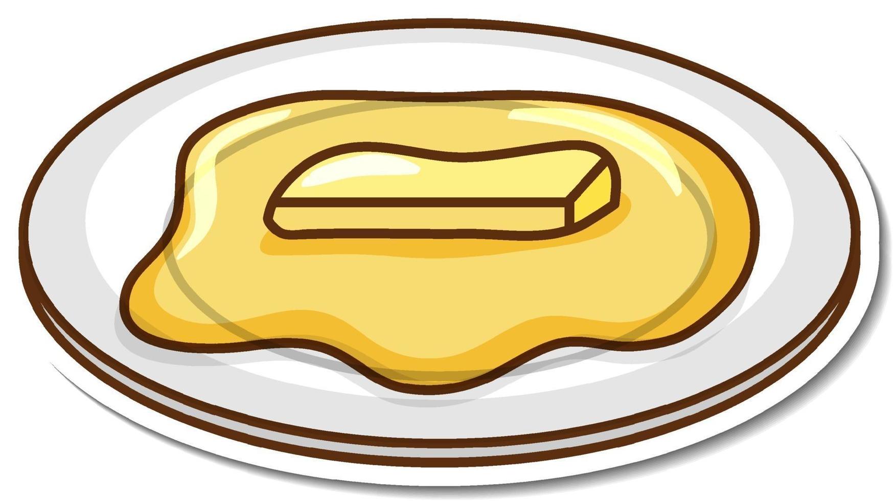 Butter melted on a plate cartoon sticker vector