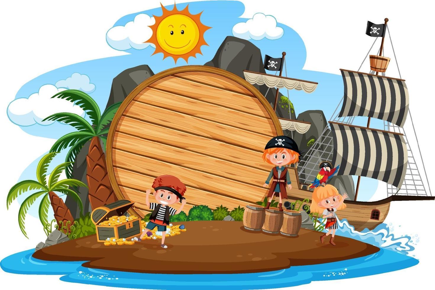 Pirate island with an empty banner isolated on white background vector