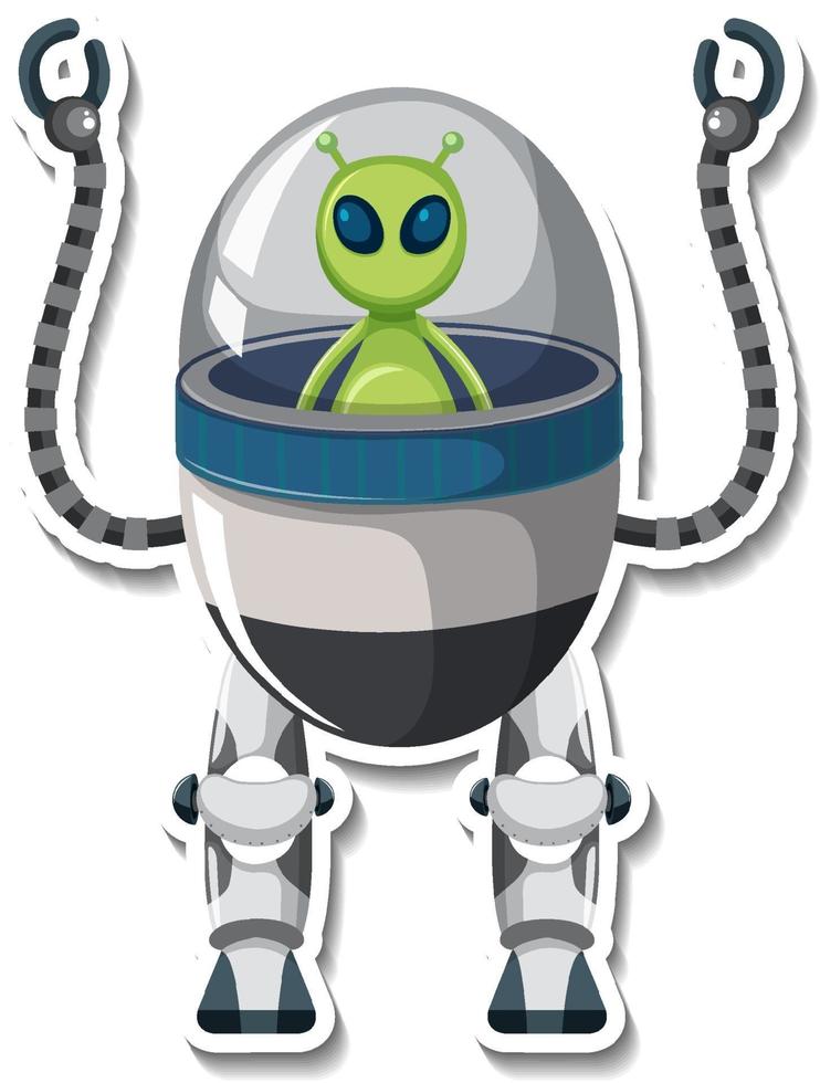 Sticker template with an alien monster in UFO robot isolated vector