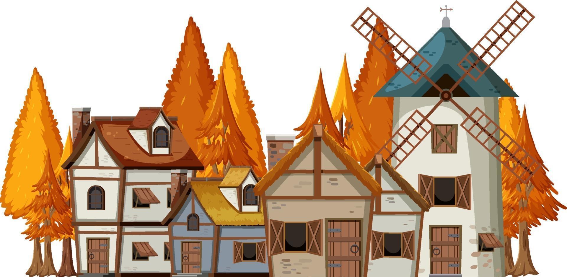 Ancient medieval village on white background vector