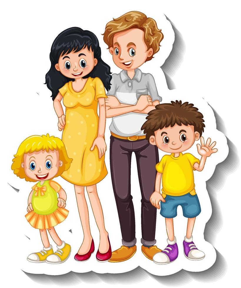 una plantilla de pegatina con un pequeño personaje de dibujos animados de miembros de la familia vector