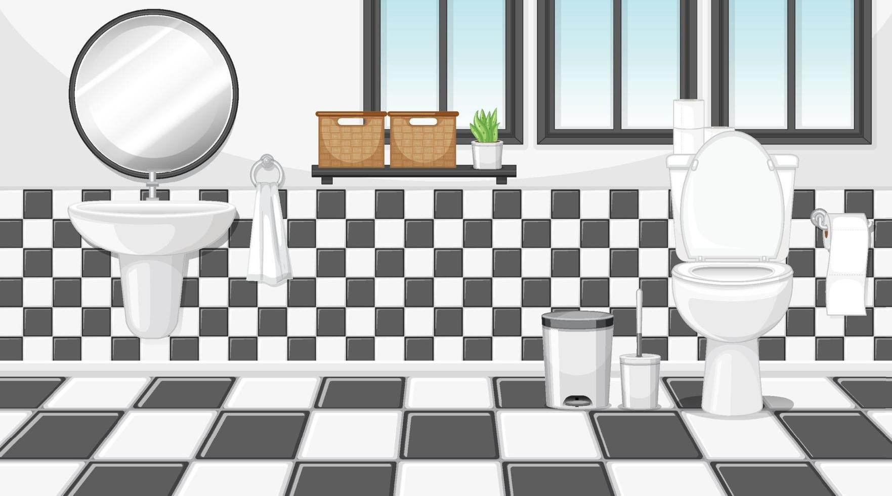 Bathroom interior with furniture in black and white theme vector